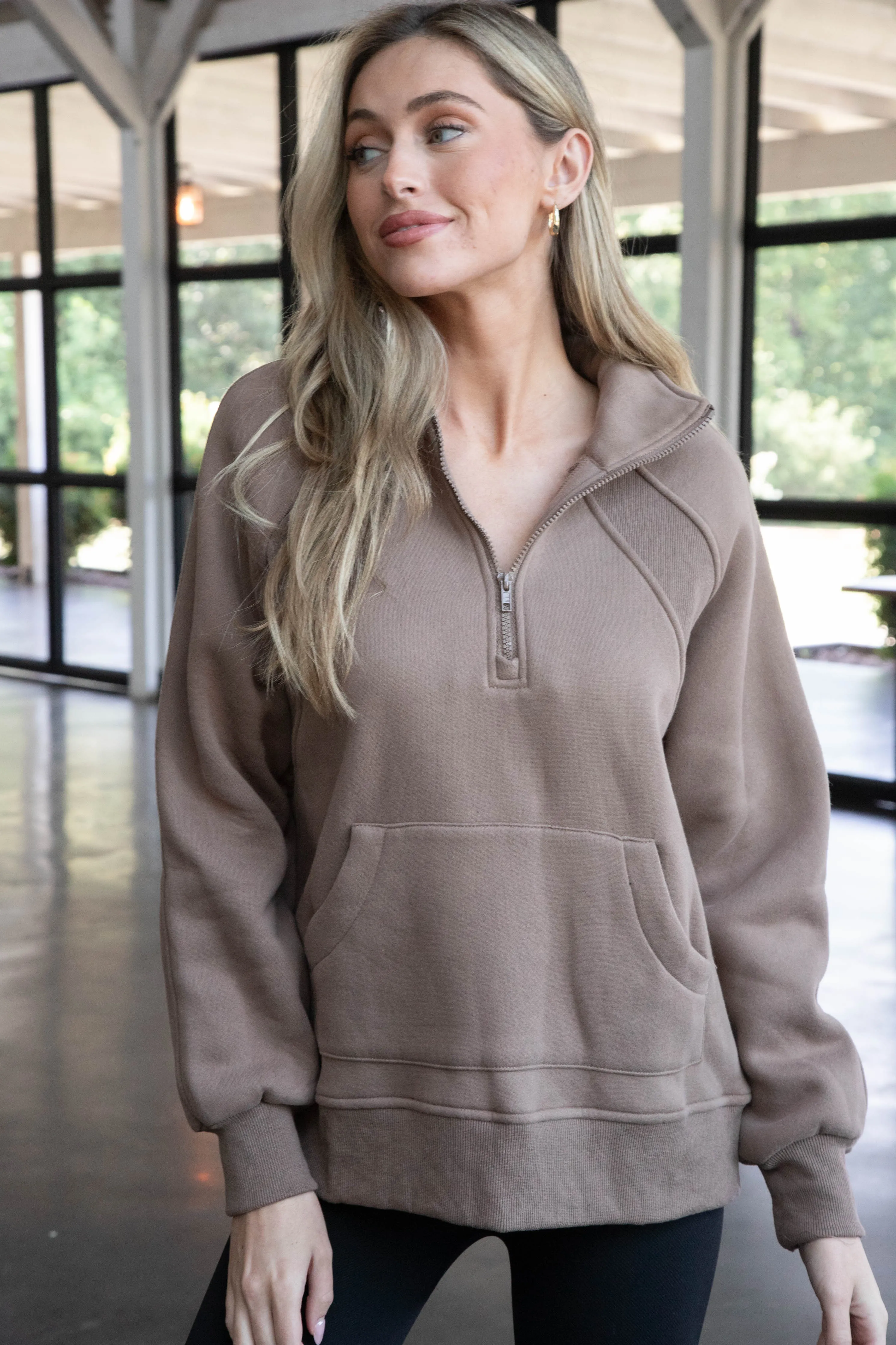 Faye Quarter Zip Sweatshirt, Mocha