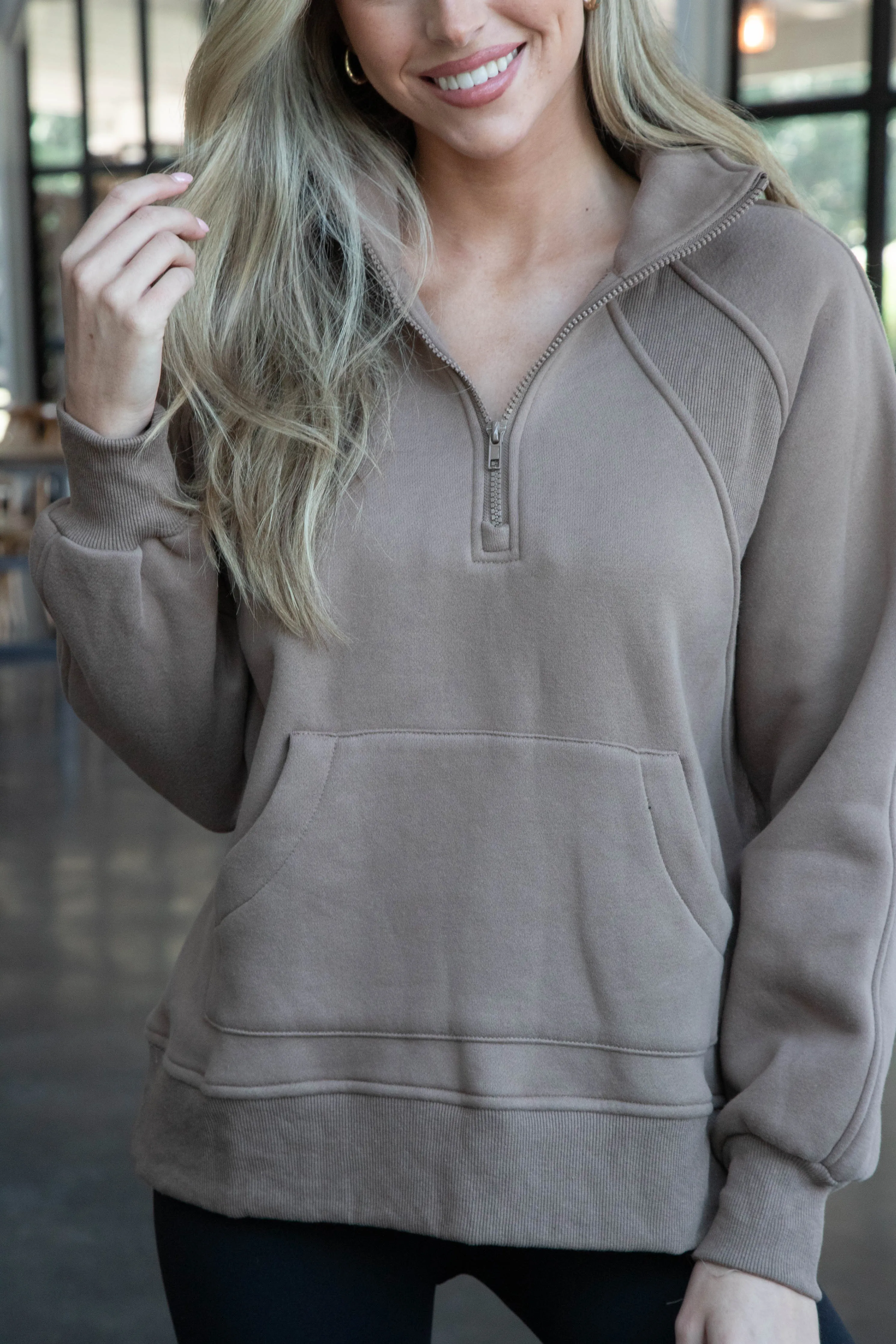 Faye Quarter Zip Sweatshirt, Mocha