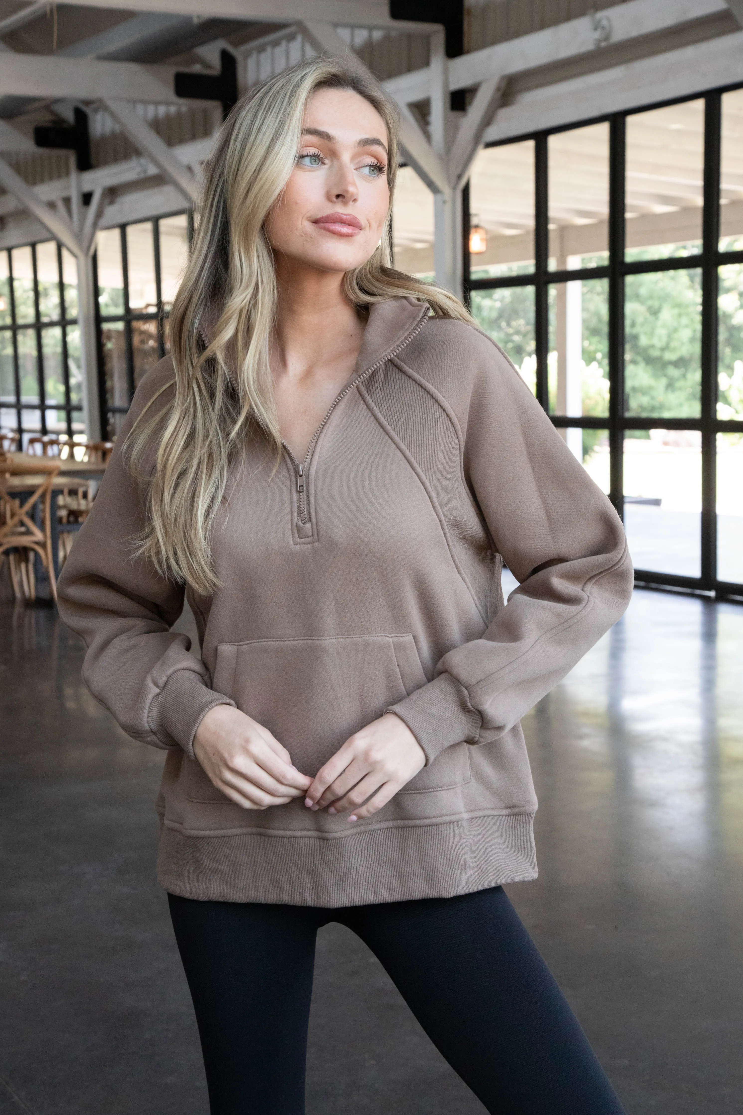 Faye Quarter Zip Sweatshirt, Mocha