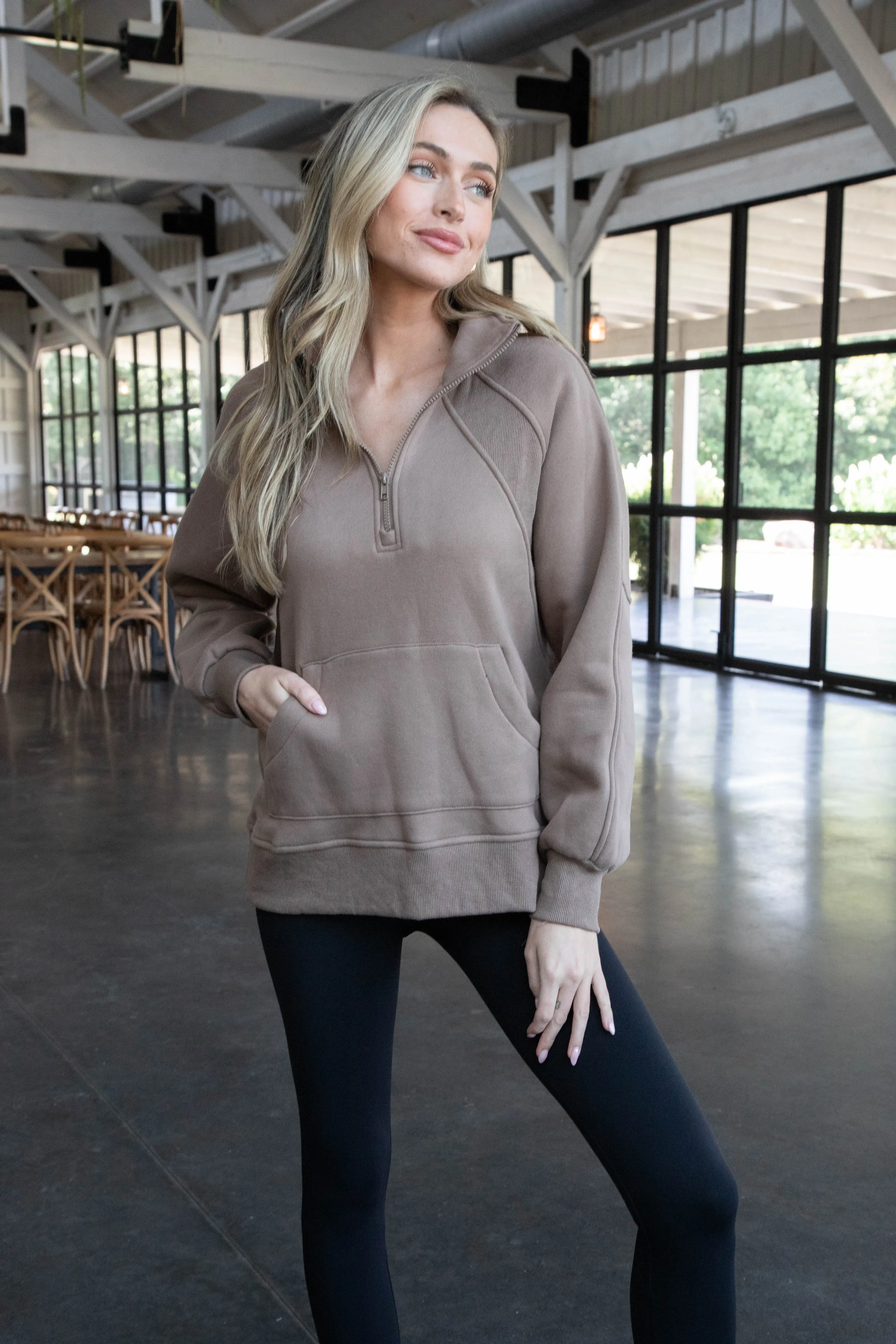 Faye Quarter Zip Sweatshirt, Mocha