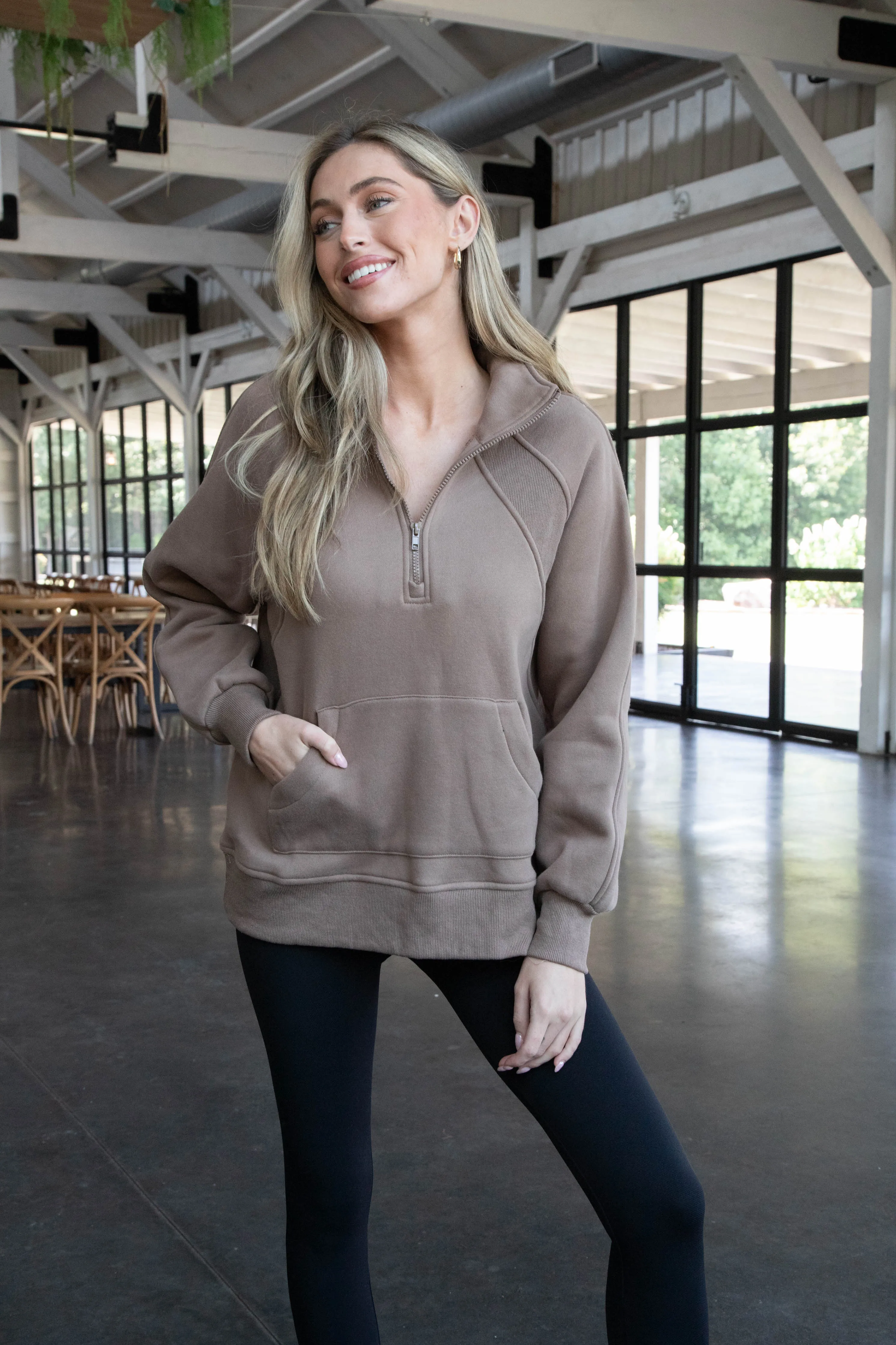 Faye Quarter Zip Sweatshirt, Mocha