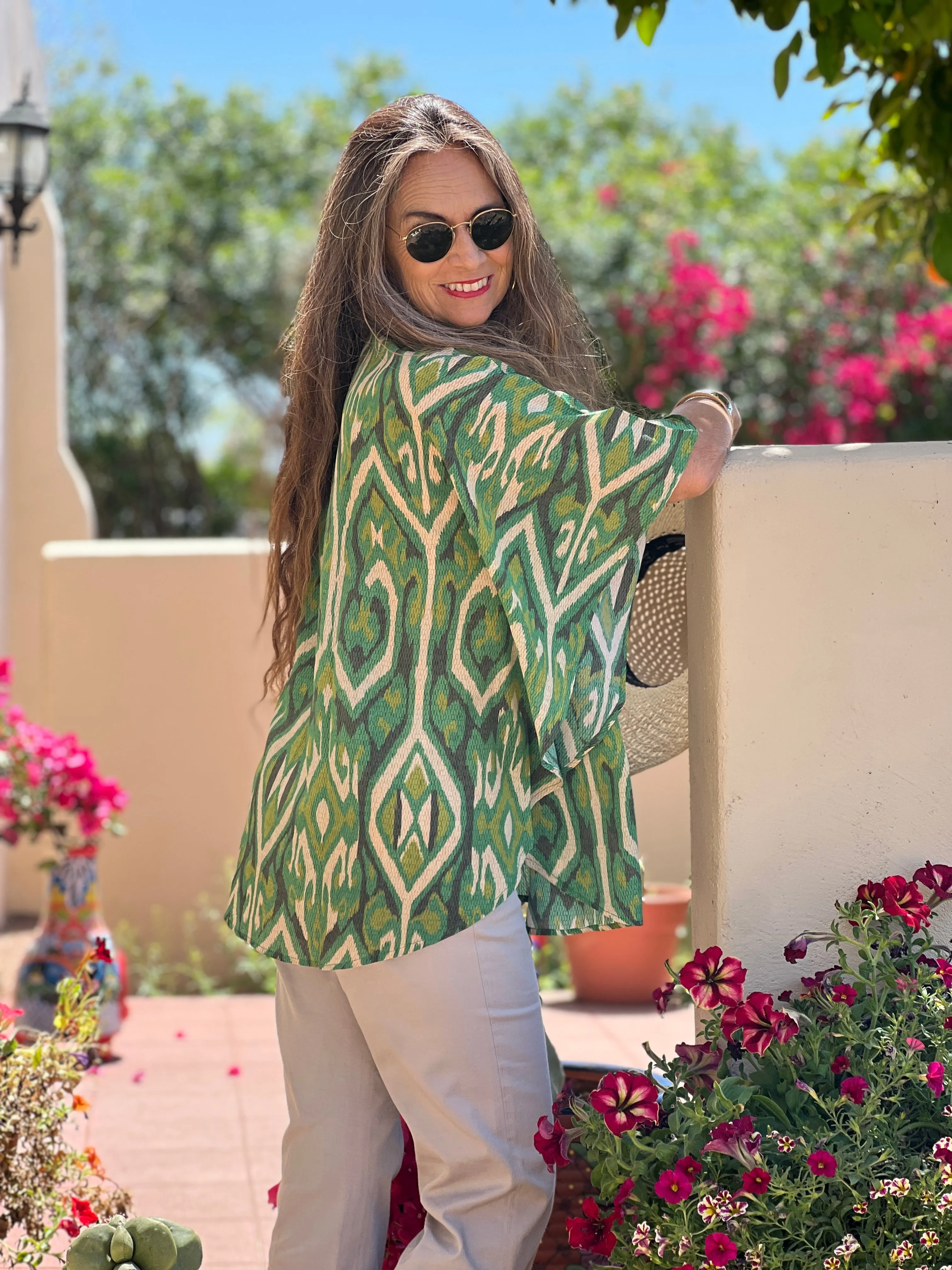 Gallipoli Green Ikat Italian Silk Poncho