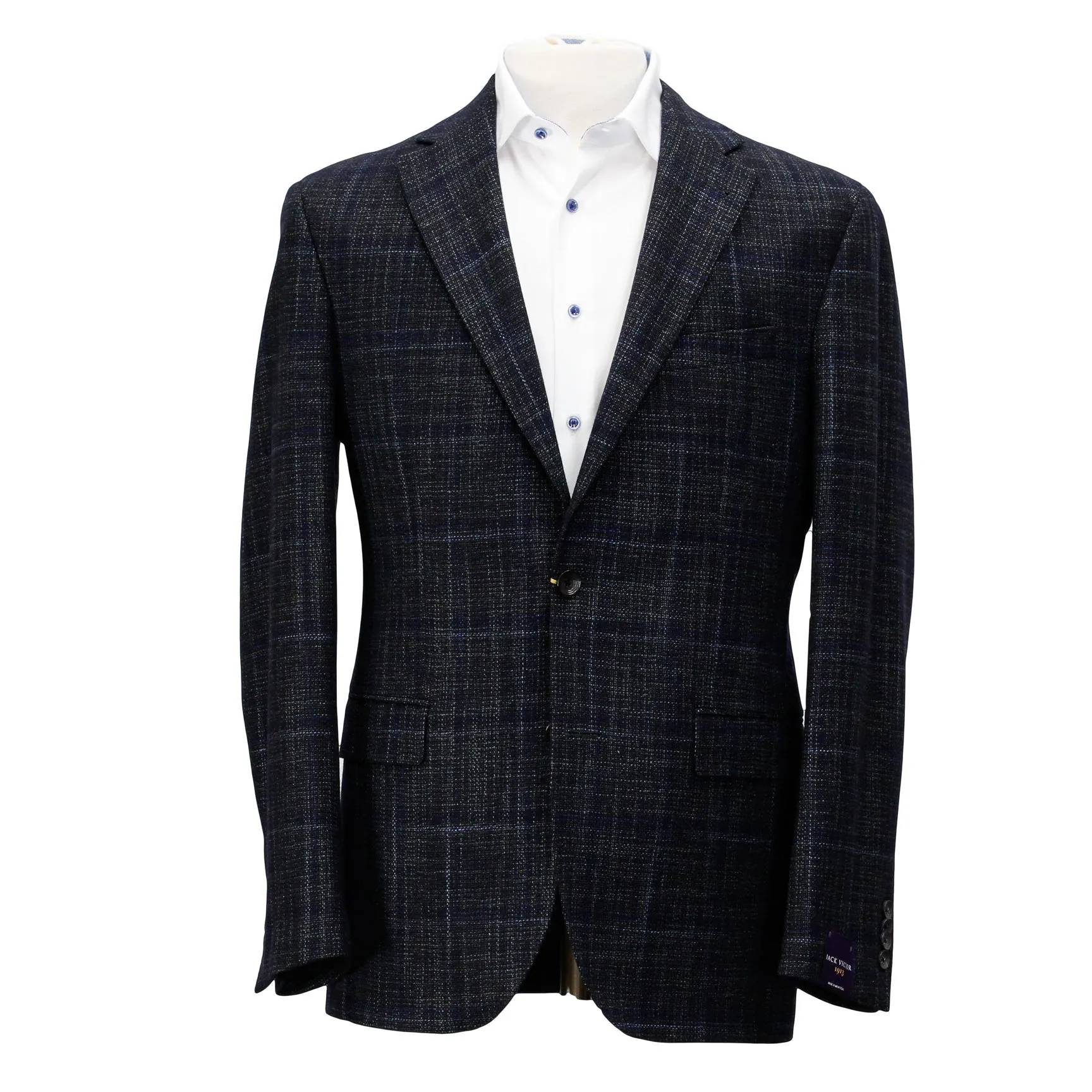 Gray with Blue Check McAllen Contemporary Fit Sport Coat - Jack Victor Vitale Barberis 1913