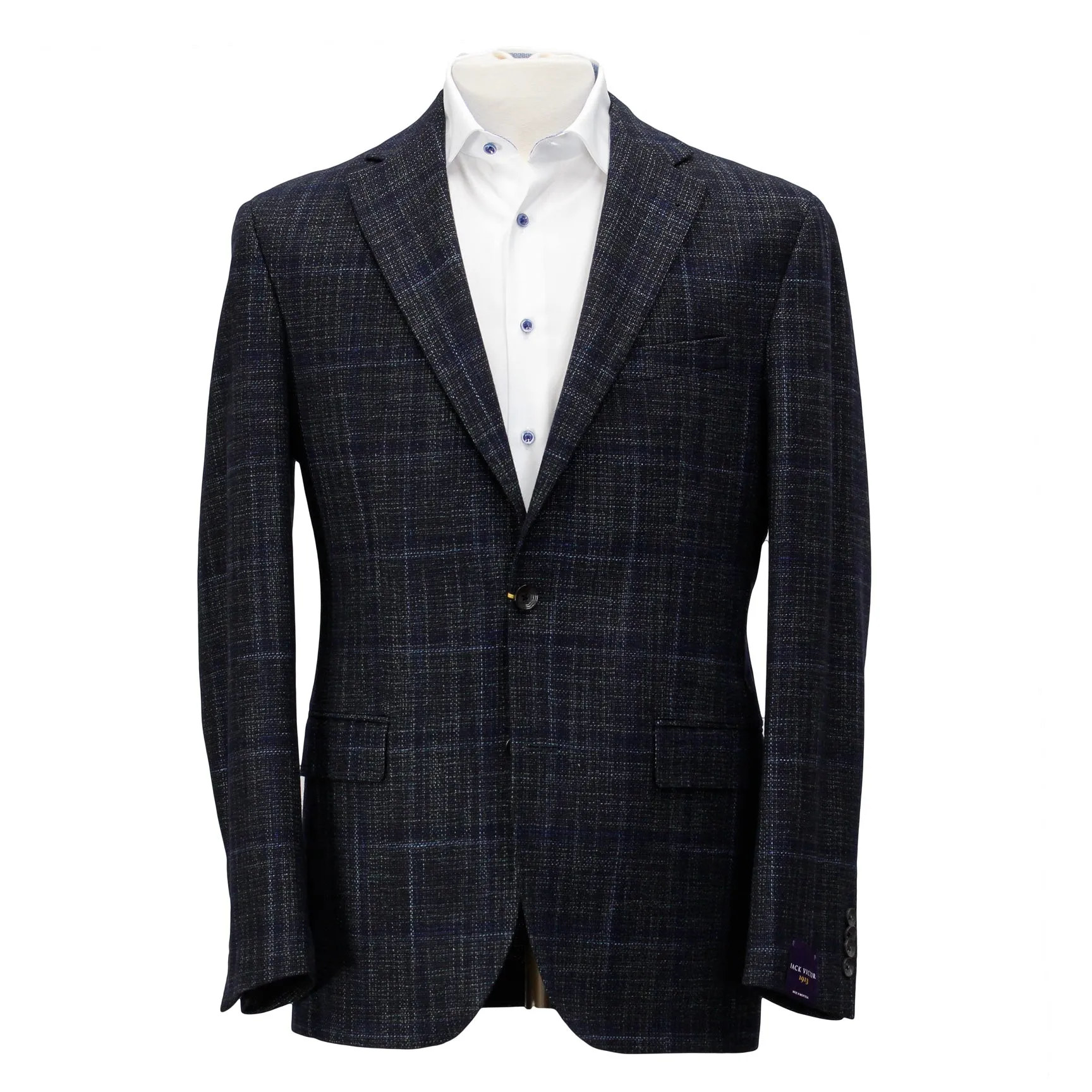 Gray with Blue Check McAllen Contemporary Fit Sport Coat - Jack Victor Vitale Barberis 1913