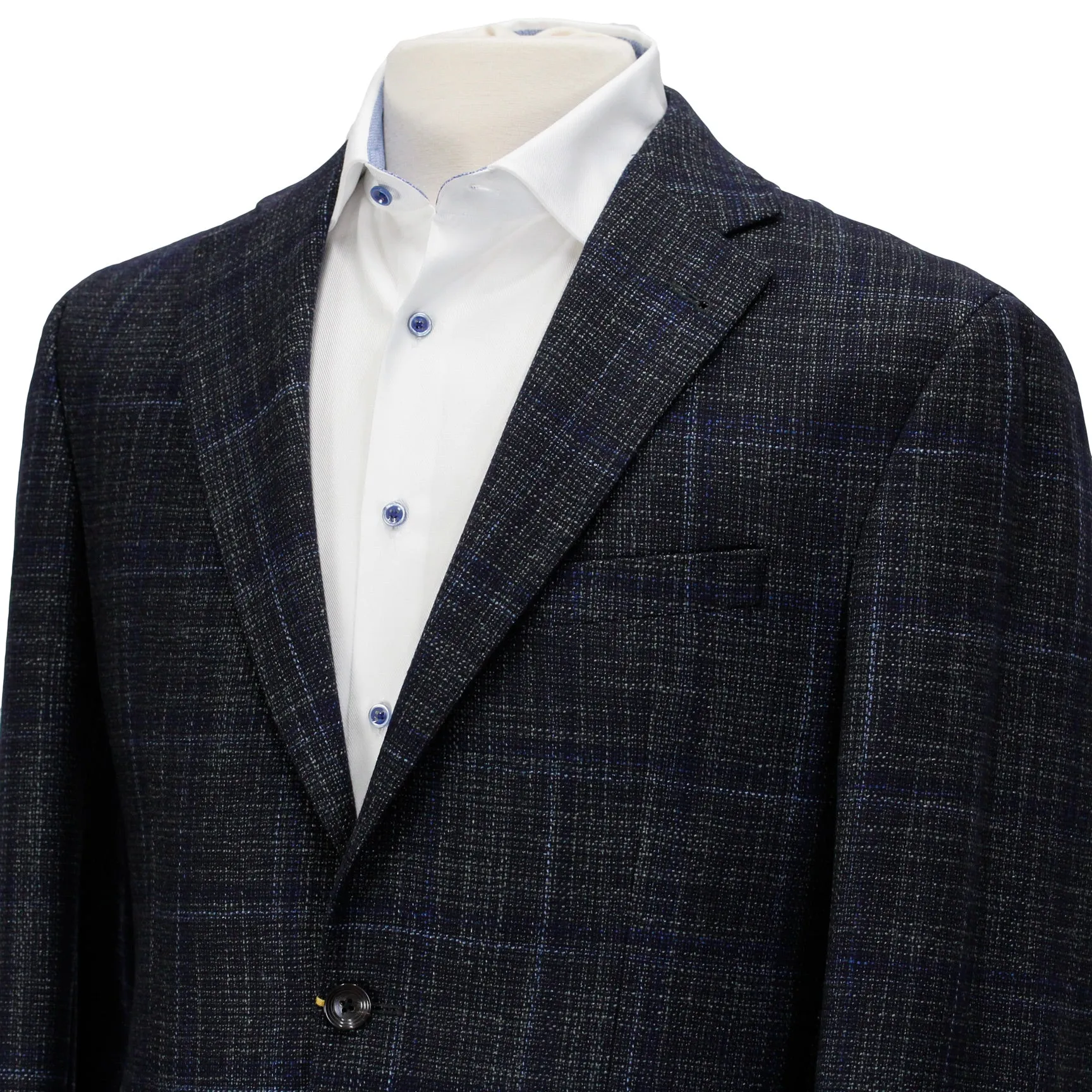 Gray with Blue Check McAllen Contemporary Fit Sport Coat - Jack Victor Vitale Barberis 1913