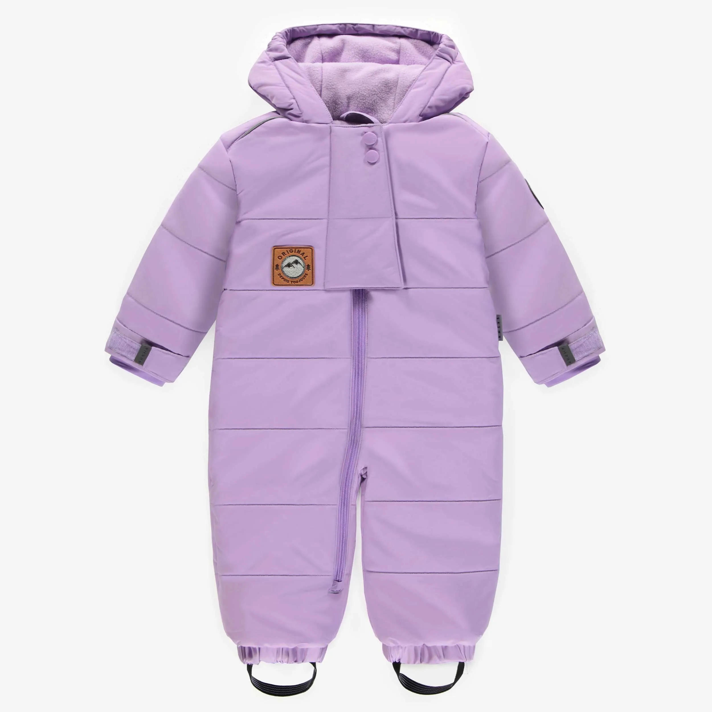 Habit de neige matelassé mauve une-pièce avec capuchon, bébé || One-piece purple padded snowsuit with hood, baby