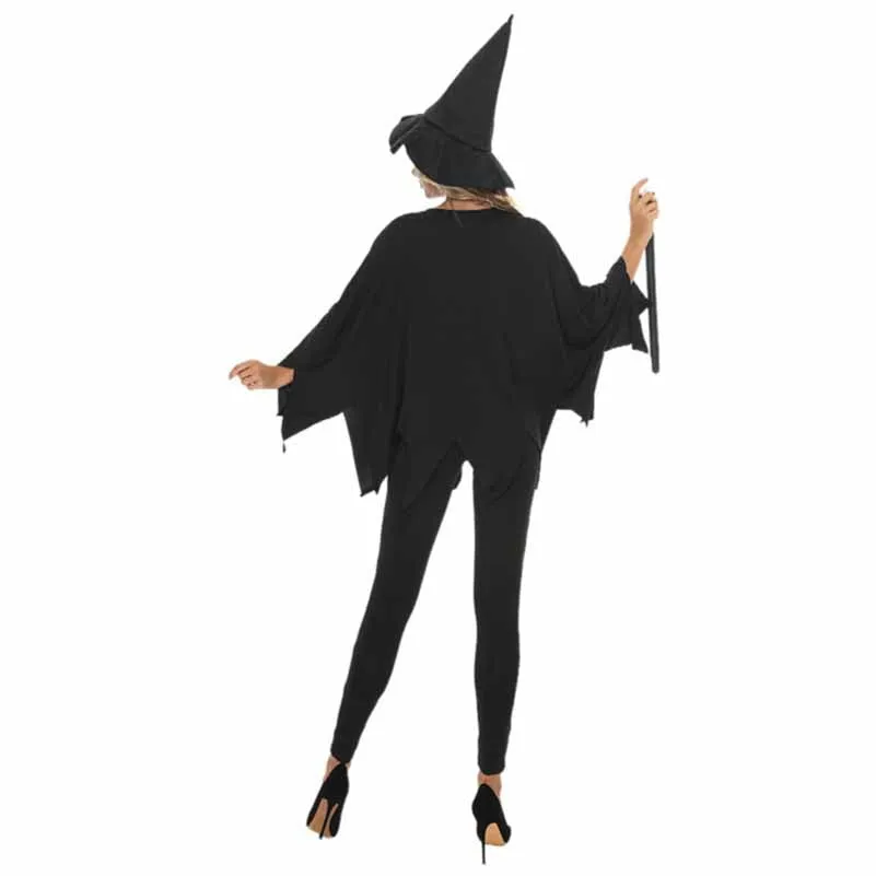 Halloween Party Costume Pumpkin Witch Cosplay Elf Black Cloak Set 3 pieces