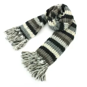 Hand Knitted Wool Scarf - Stripe Natural