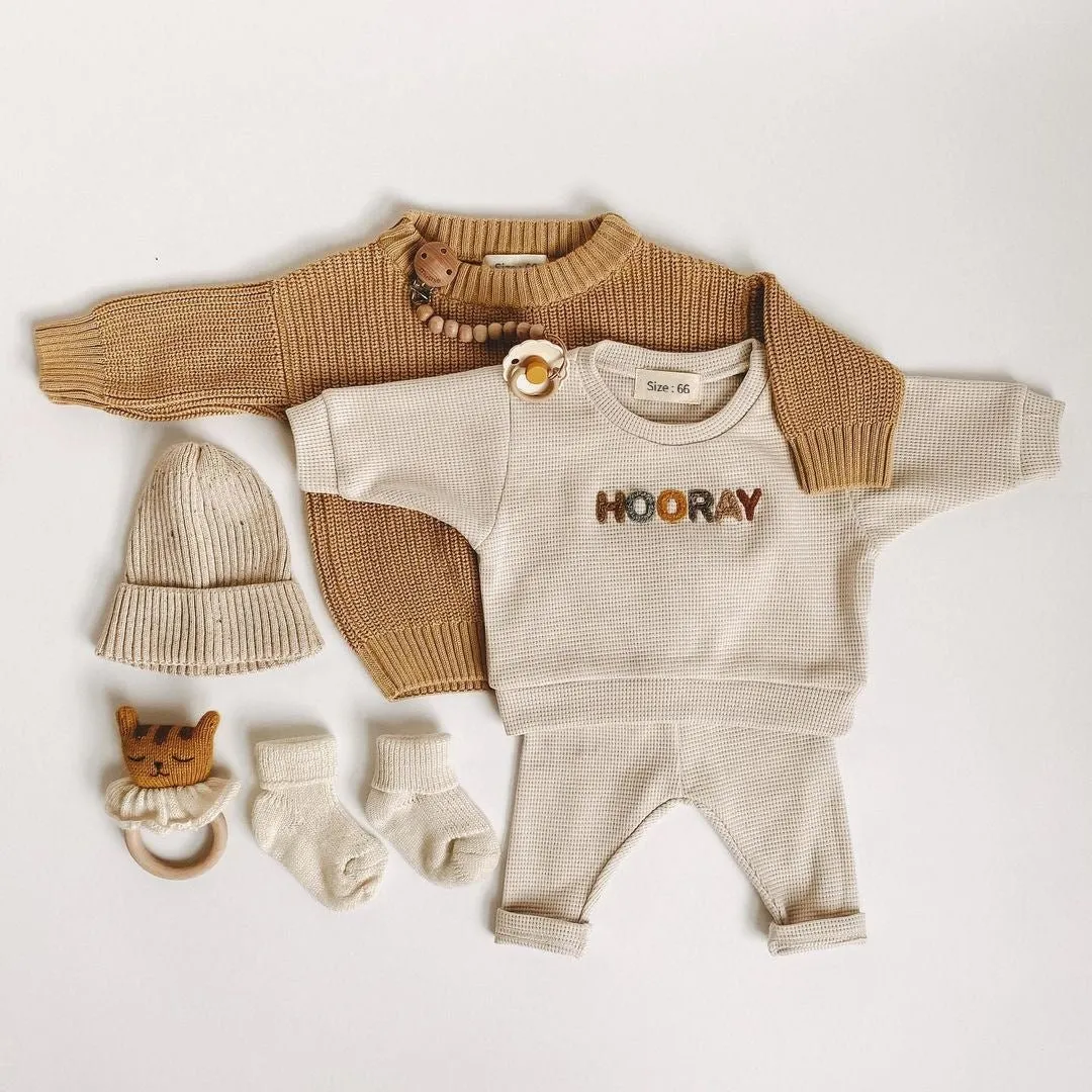 ins children's clothing boy's sweater suit waffle baby baby clothes outer wear two-piece suit