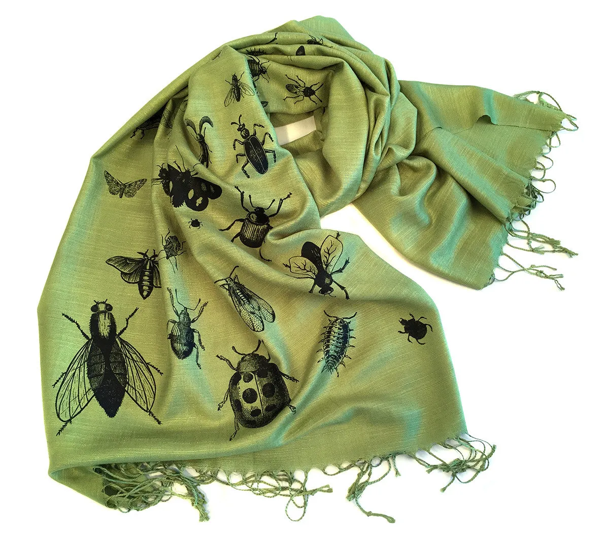 Insect Scarf. Bug print linen weave pashmina