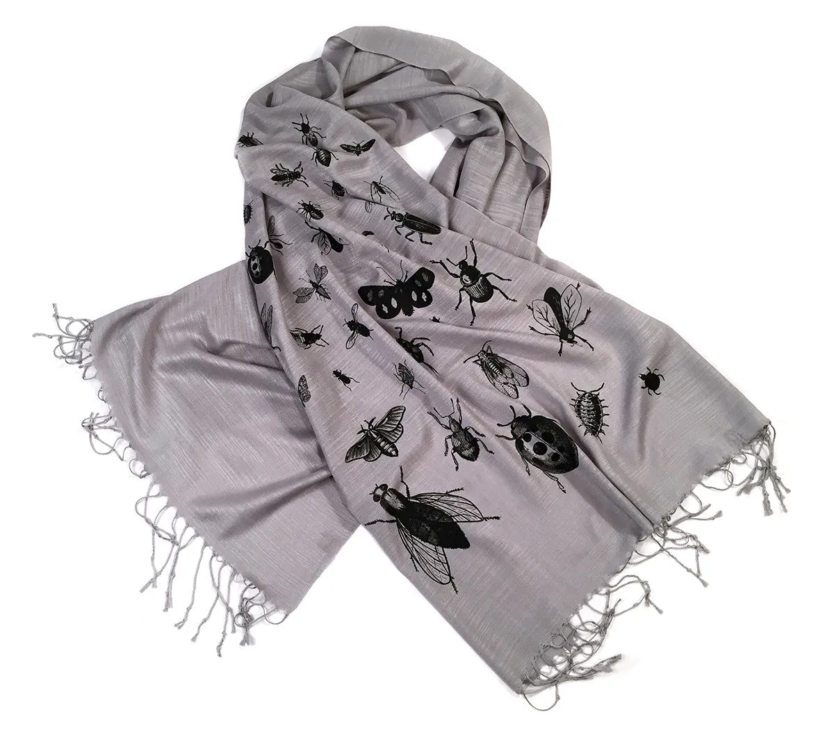 Insect Scarf. Bug print linen weave pashmina