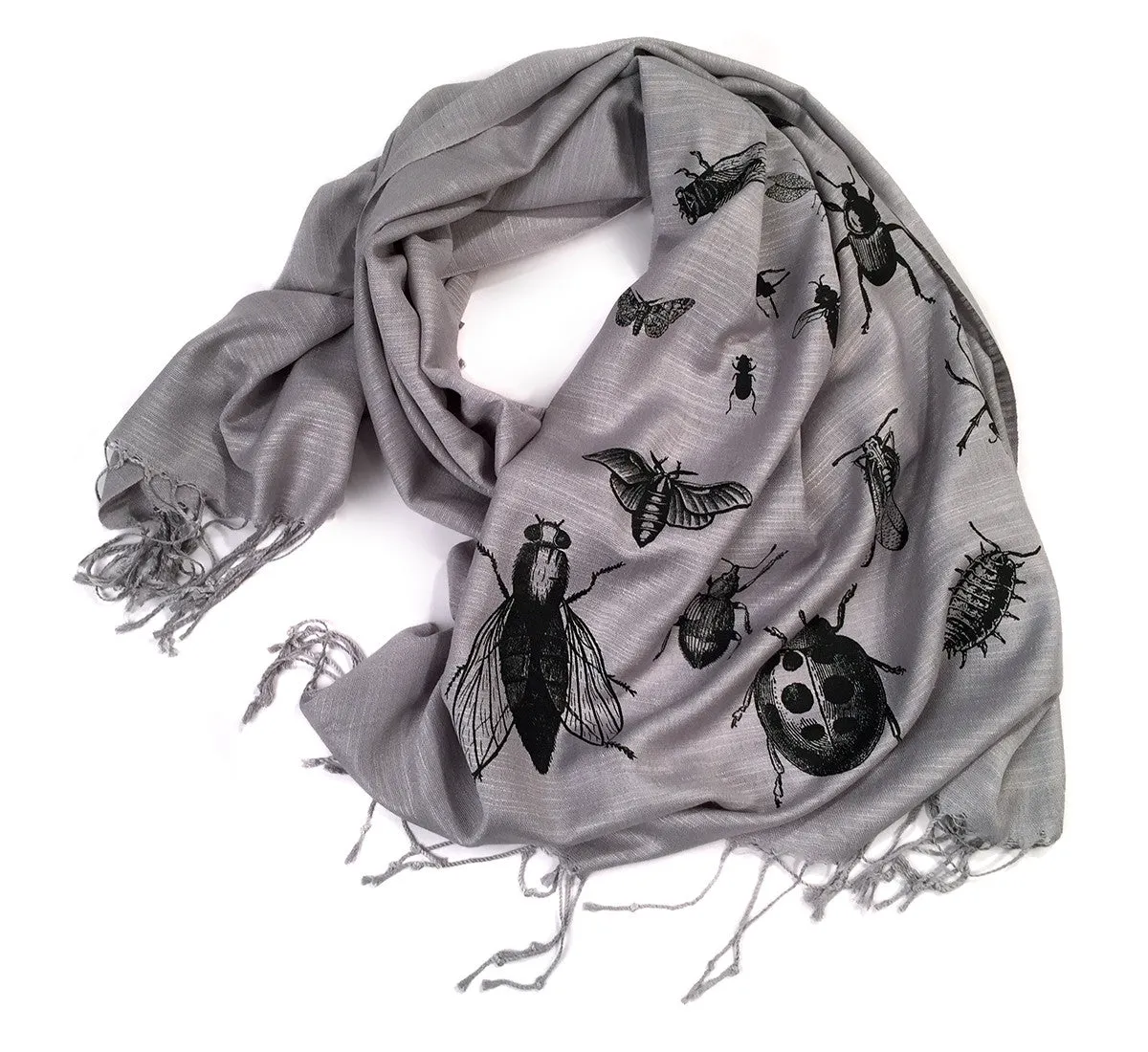 Insect Scarf. Bug print linen weave pashmina