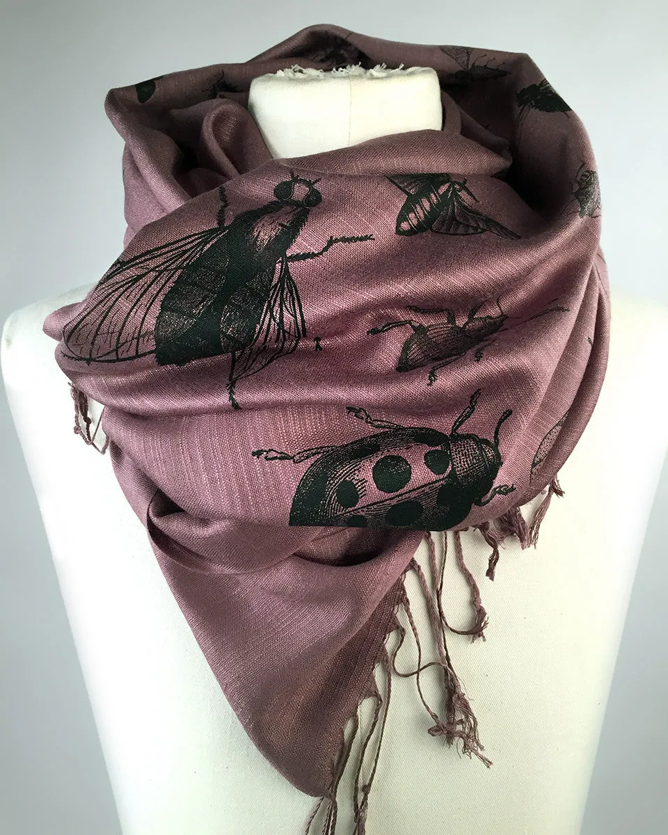 Insect Scarf. Bug print linen weave pashmina