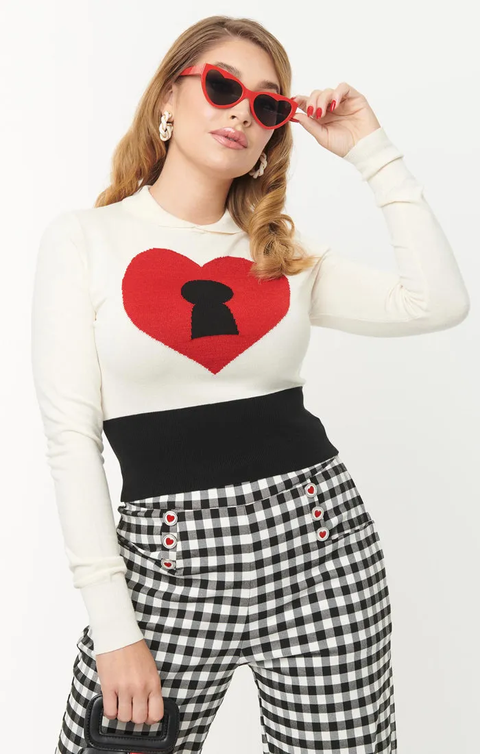 Ivory Keyhole Heart Sweater by Unique Vintage