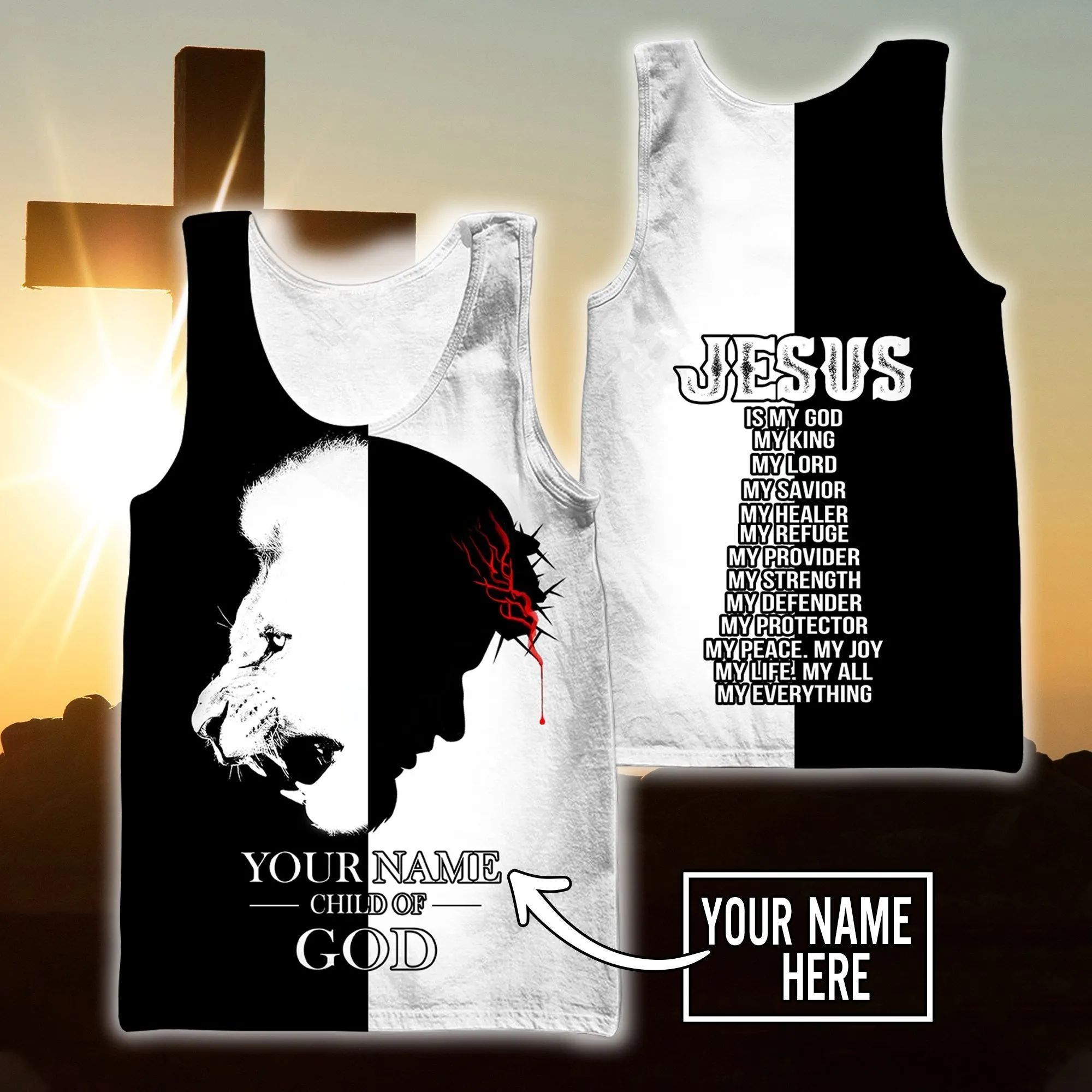 Jesus Lion Child Of God Black And White Color Jesus Unisex Tank Top - Christian Tank Top For Men