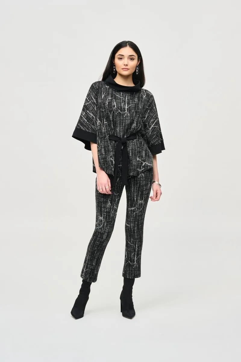 Joseph Ribkoff Jacquard Knit Abstract Print Poncho & Jacquard Knit Abstract Print Slim Fit Pant Set