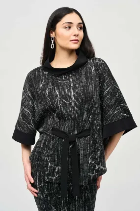 Joseph Ribkoff Jacquard Knit Abstract Print Poncho & Jacquard Knit Abstract Print Slim Fit Pant Set