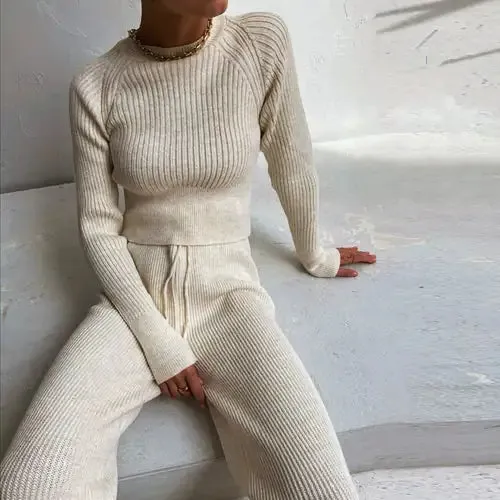 Knitted Wide-leg Pants and Top Set