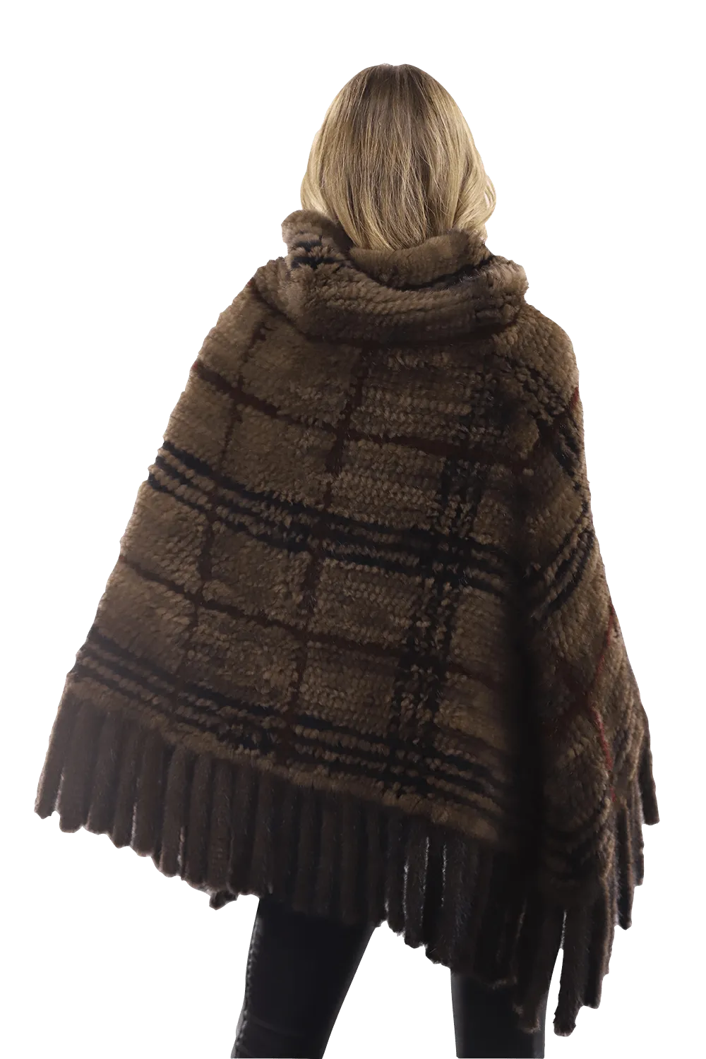 La Fiorentina - Mink Plaid Poncho Brown/Wine/Blue