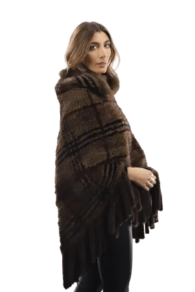 La Fiorentina - Mink Plaid Poncho Brown/Wine/Blue