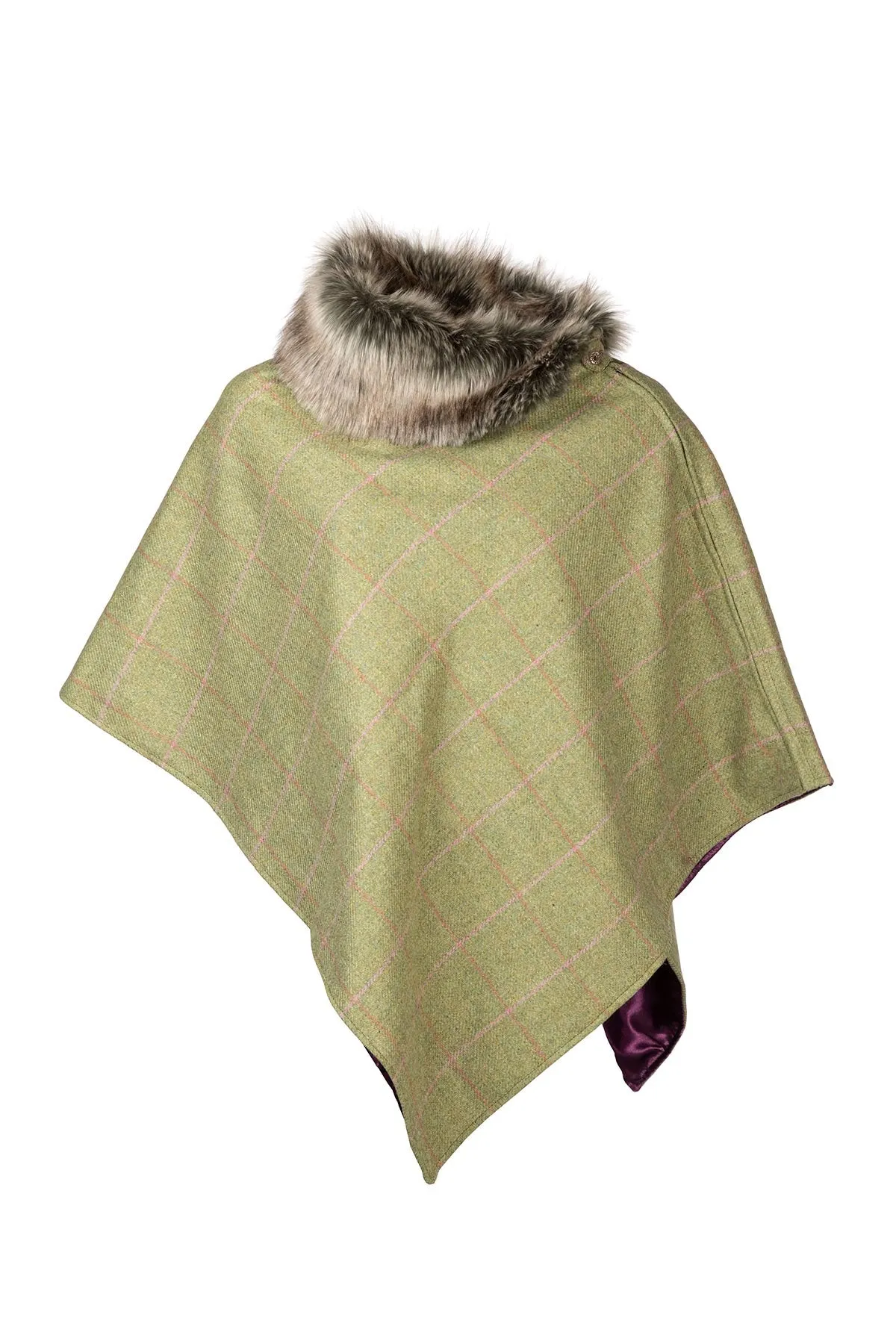 Ladies Wool Tweed Poncho With Faux Fur