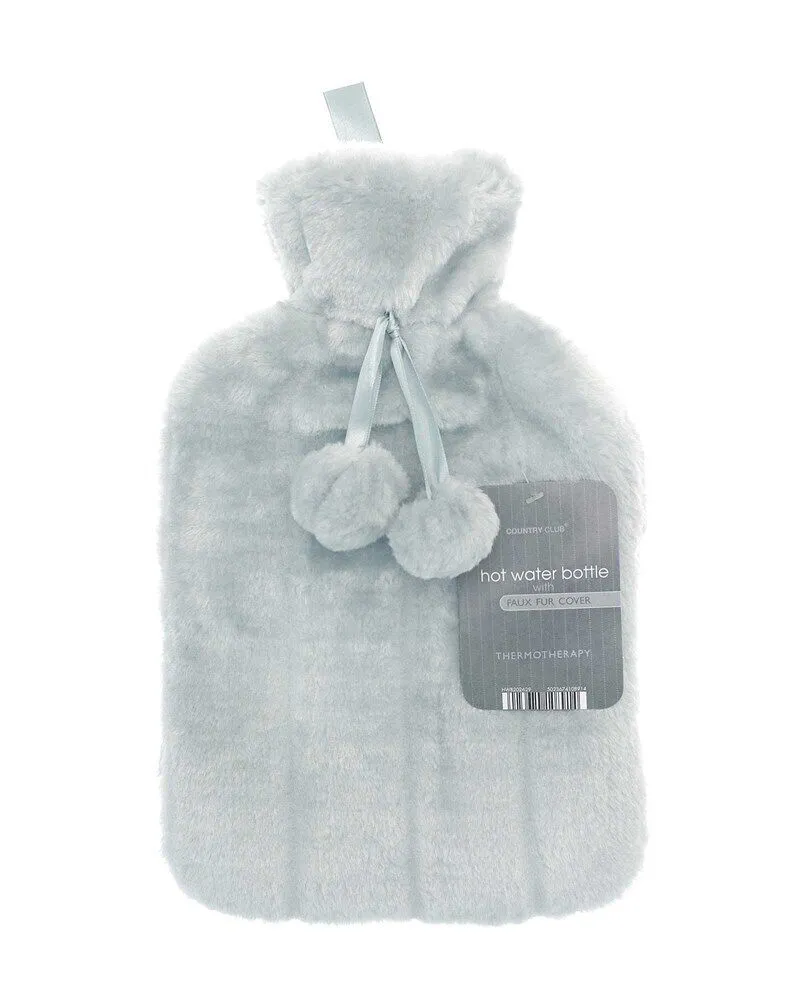 LARGE 1L NATURAL RUBBER HOT WATER BOTTLE WITH WARM KNITTED FLEECE FAUX FUR COVER