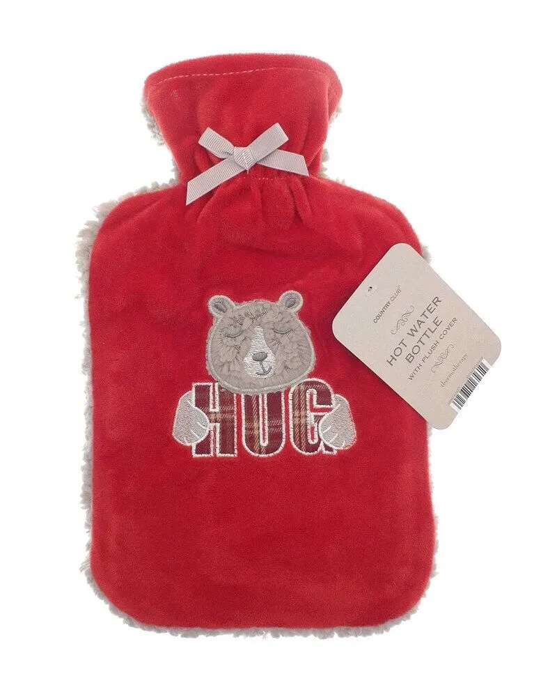 LARGE 1L NATURAL RUBBER HOT WATER BOTTLE WITH WARM KNITTED FLEECE FAUX FUR COVER