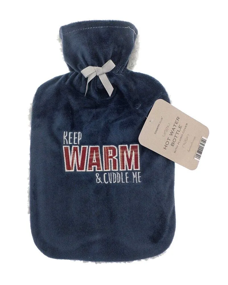 LARGE 1L NATURAL RUBBER HOT WATER BOTTLE WITH WARM KNITTED FLEECE FAUX FUR COVER