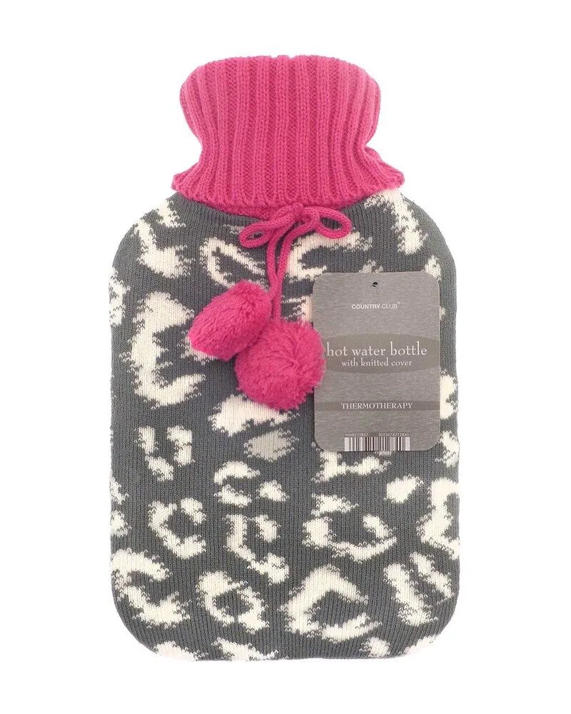 LARGE 1L NATURAL RUBBER HOT WATER BOTTLE WITH WARM KNITTED FLEECE FAUX FUR COVER