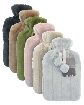 LARGE 1L NATURAL RUBBER HOT WATER BOTTLE WITH WARM KNITTED FLEECE FAUX FUR COVER