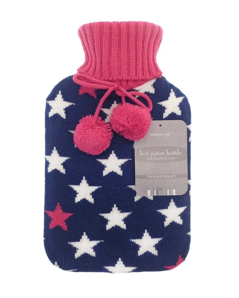 LARGE 1L NATURAL RUBBER HOT WATER BOTTLE WITH WARM KNITTED FLEECE FAUX FUR COVER