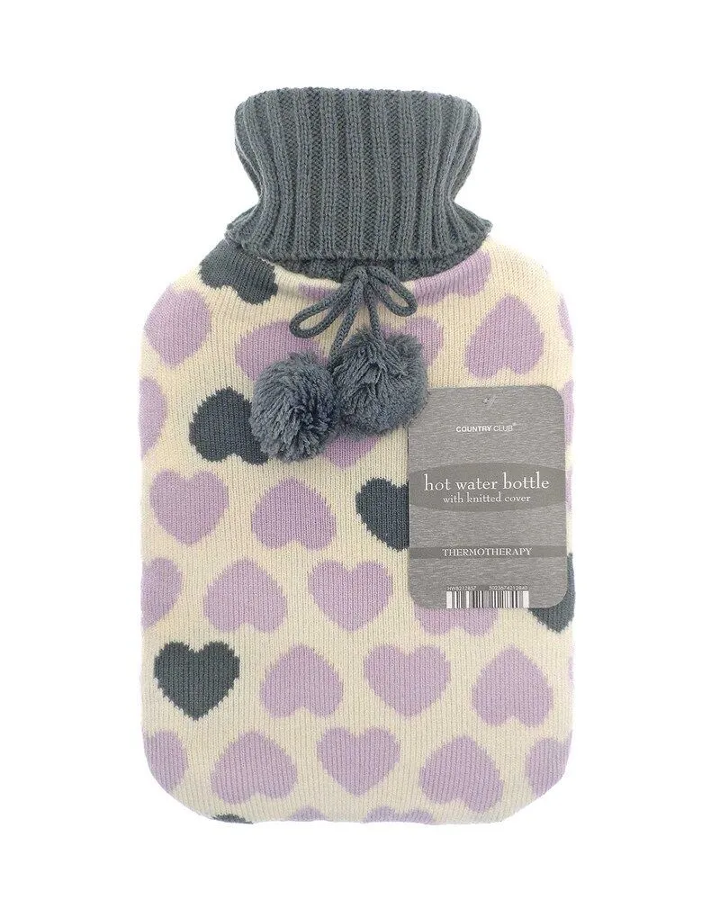 LARGE 1L NATURAL RUBBER HOT WATER BOTTLE WITH WARM KNITTED FLEECE FAUX FUR COVER