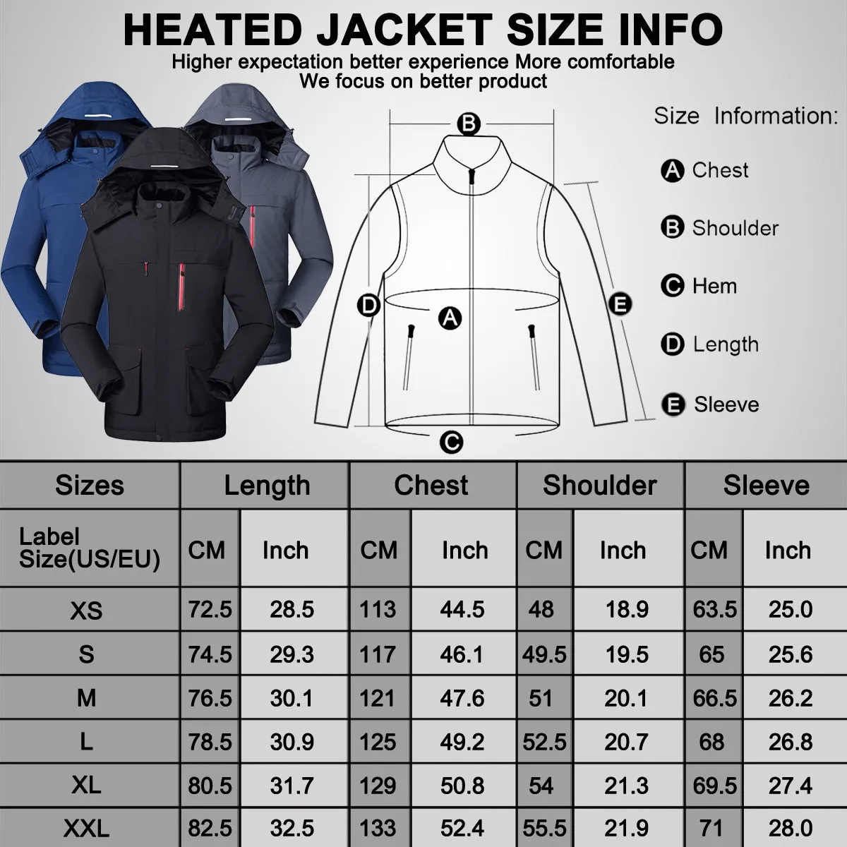 Long Waterproof Heated Trekking Jacket