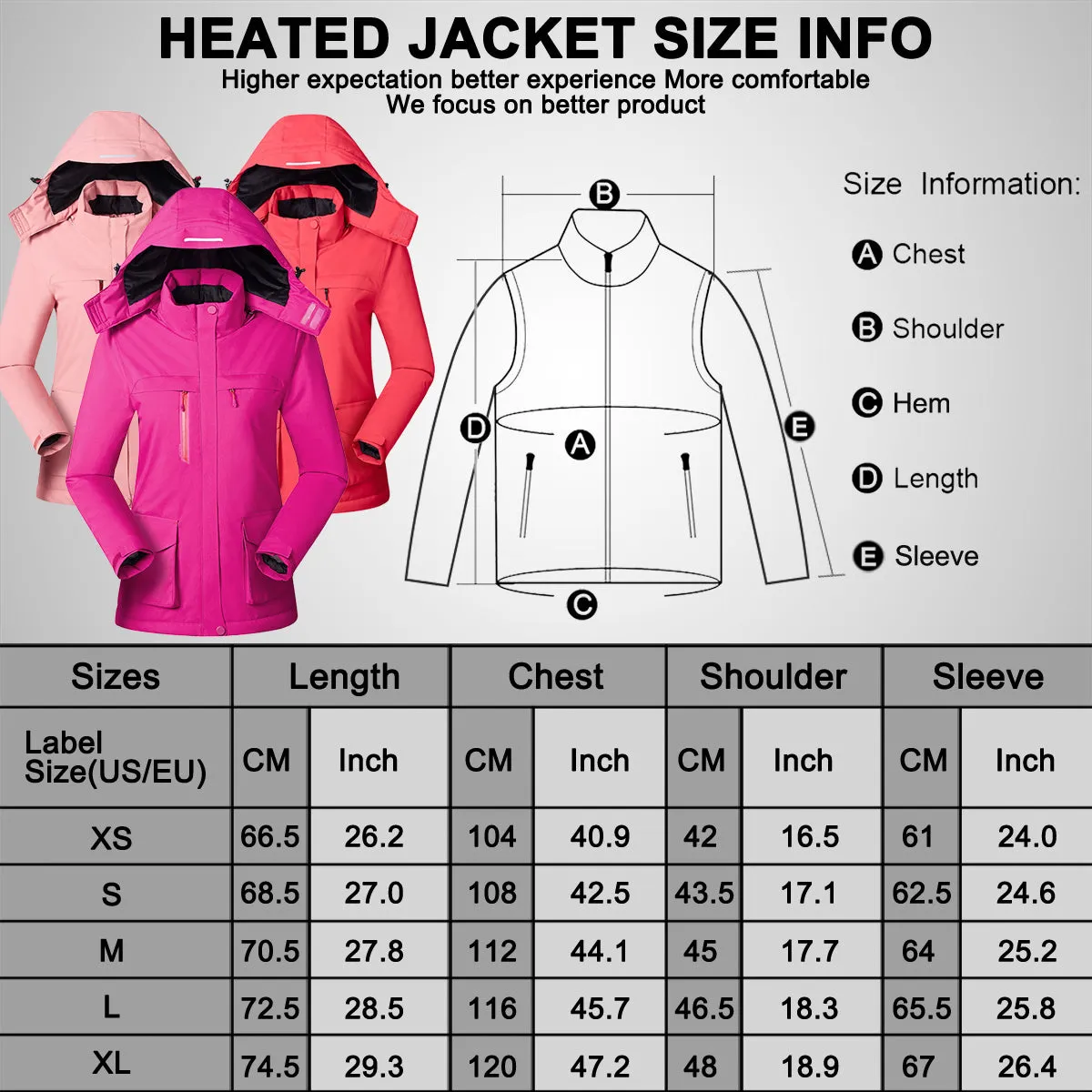 Long Waterproof Heated Trekking Jacket