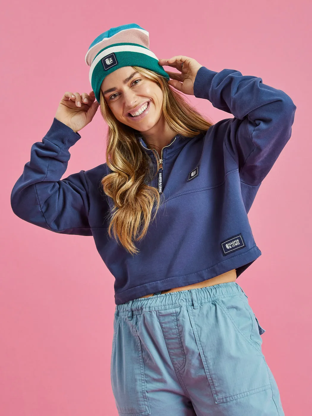 Lumi Cropped 1/4 Zip Sweater Navy