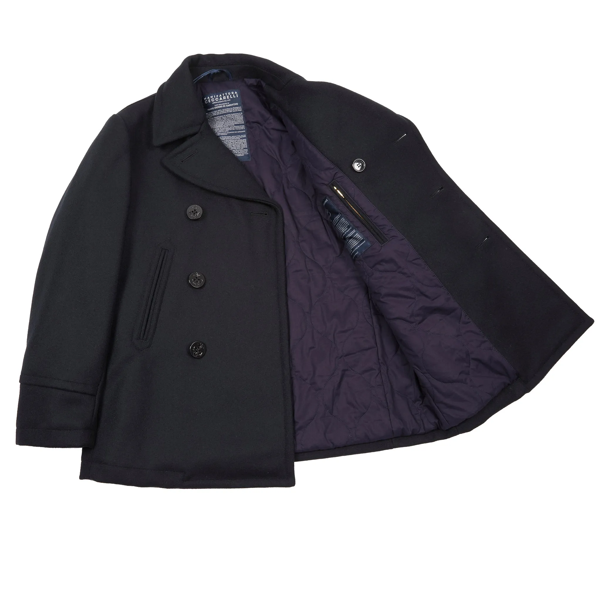 Manifattura Ceccarelli Panno Stio Wool Pea Coat in Navy