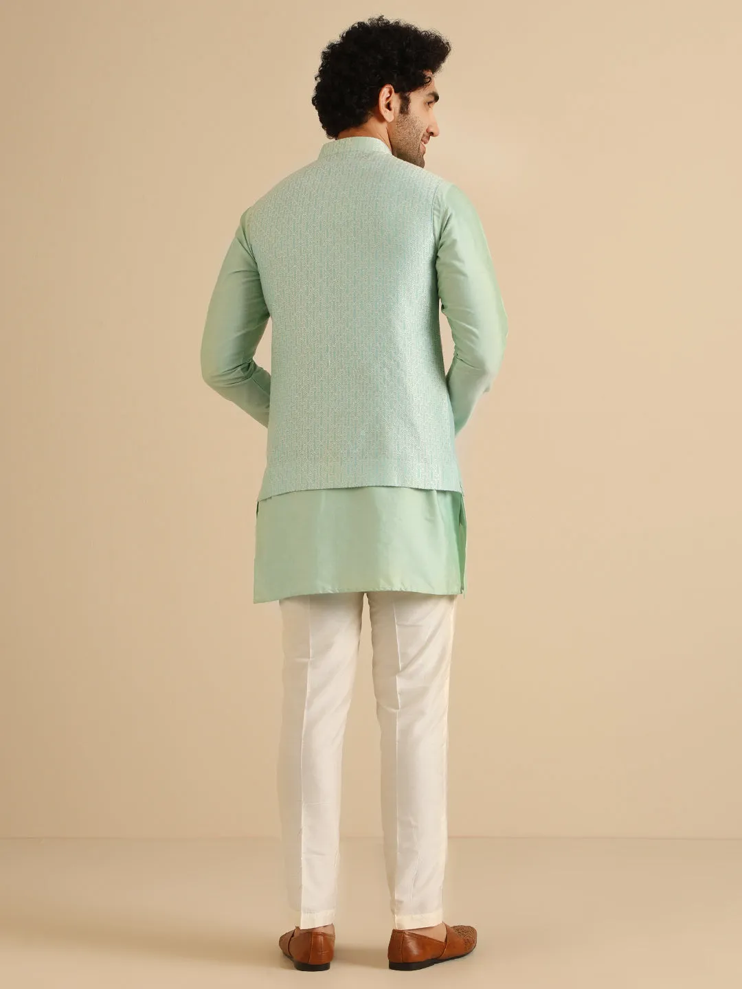 Men Aqua Green Nehru Jacket (Set of 1)