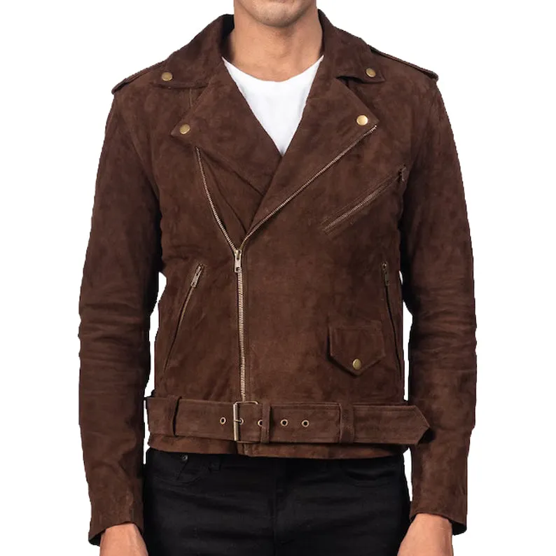 Men's Brown Mocha Suede Motorcycle Biker Jacket