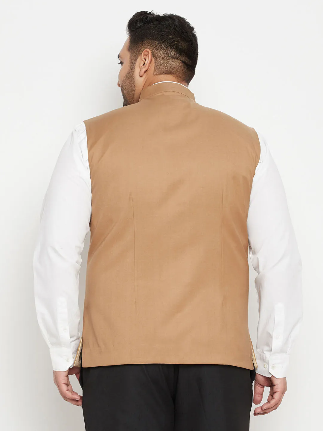 Men's Plus Chiku Brown Nehru Jacket - Vastramay