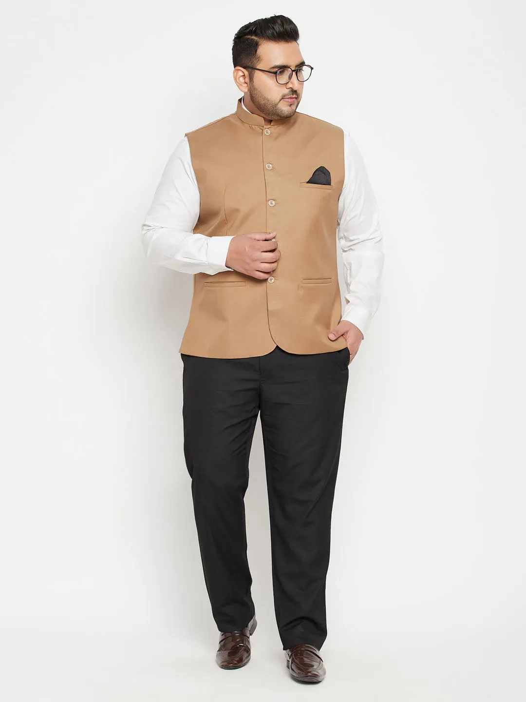 Men's Plus Chiku Brown Nehru Jacket - Vastramay