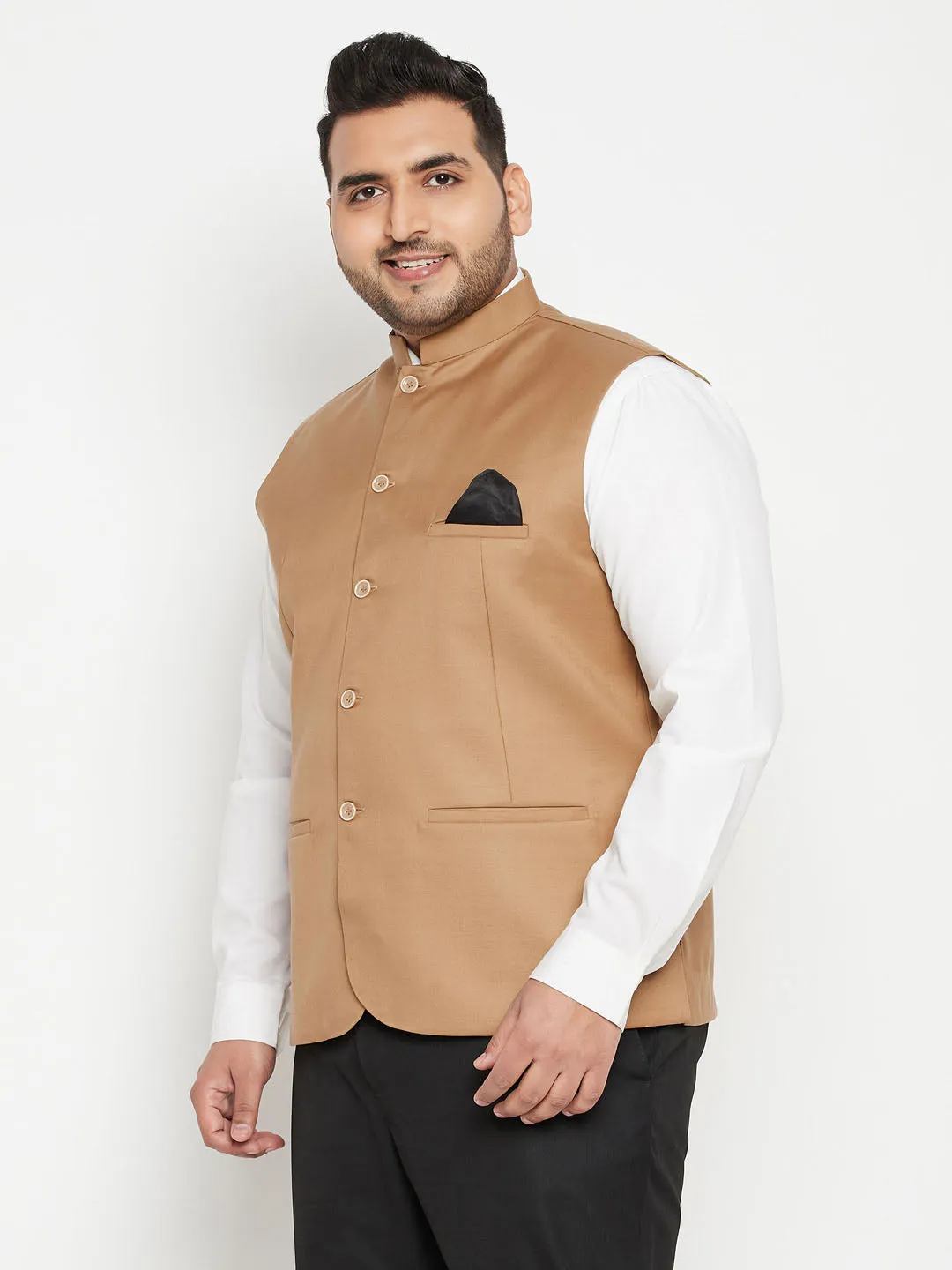 Men's Plus Chiku Brown Nehru Jacket - Vastramay