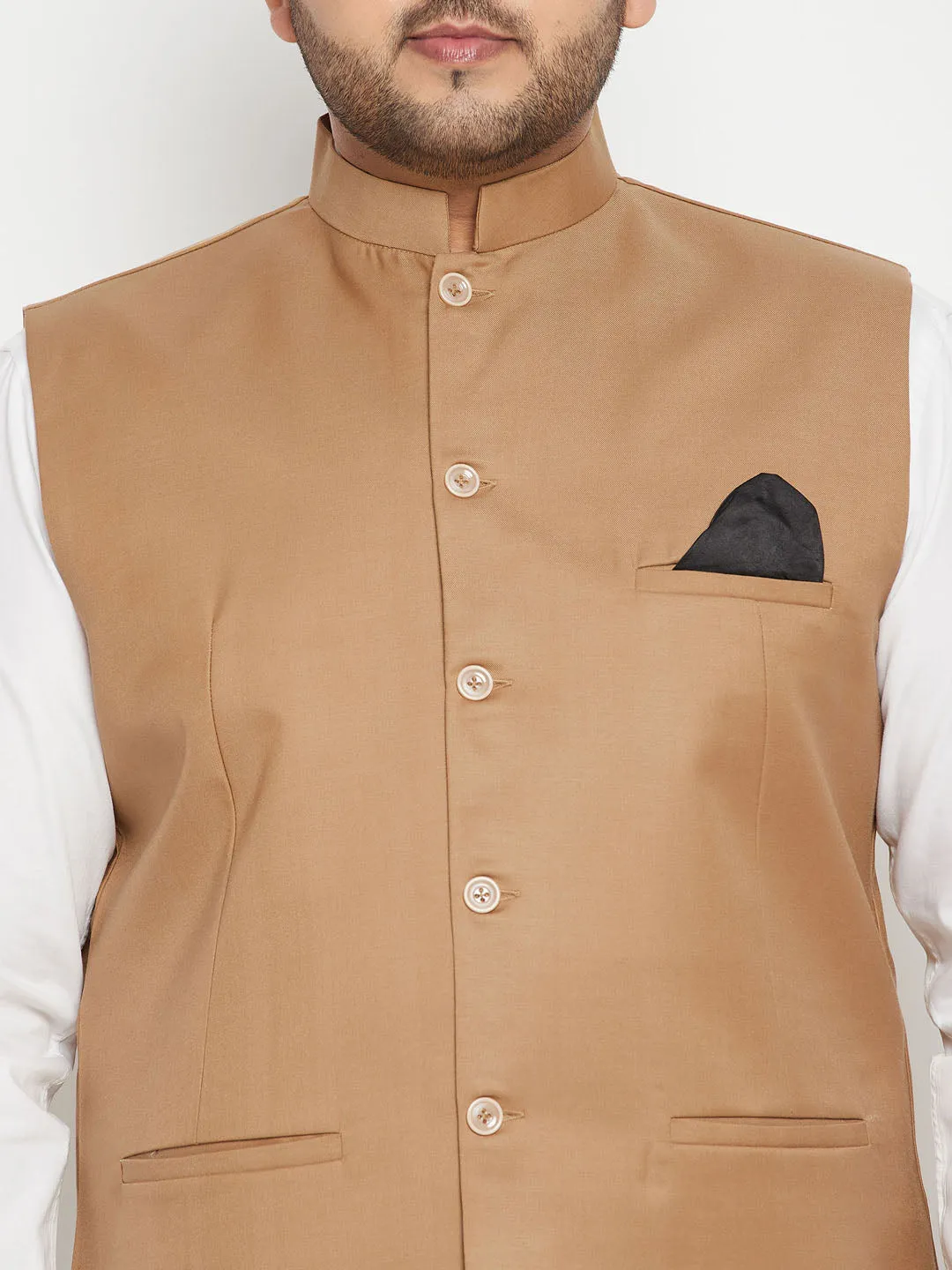 Men's Plus Chiku Brown Nehru Jacket - Vastramay