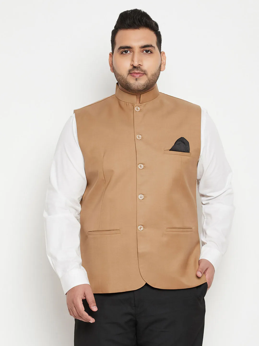 Men's Plus Chiku Brown Nehru Jacket - Vastramay