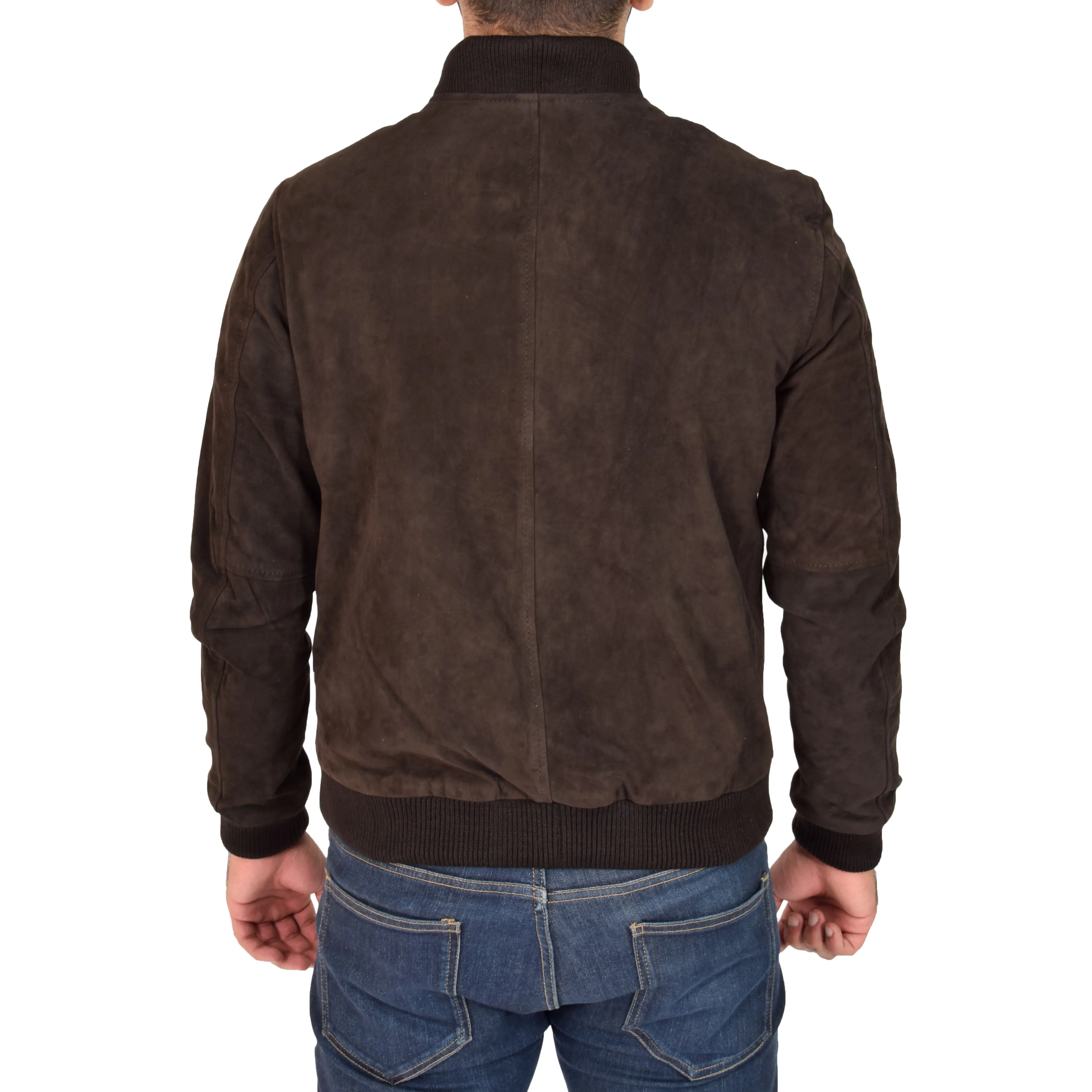 Mens Soft Goat Suede Bomber Varsity Baseball Jacket Blur Brown