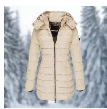 Mid-length Winter Slim-fit Cotton Padded Quilted Puffer Jacket for women