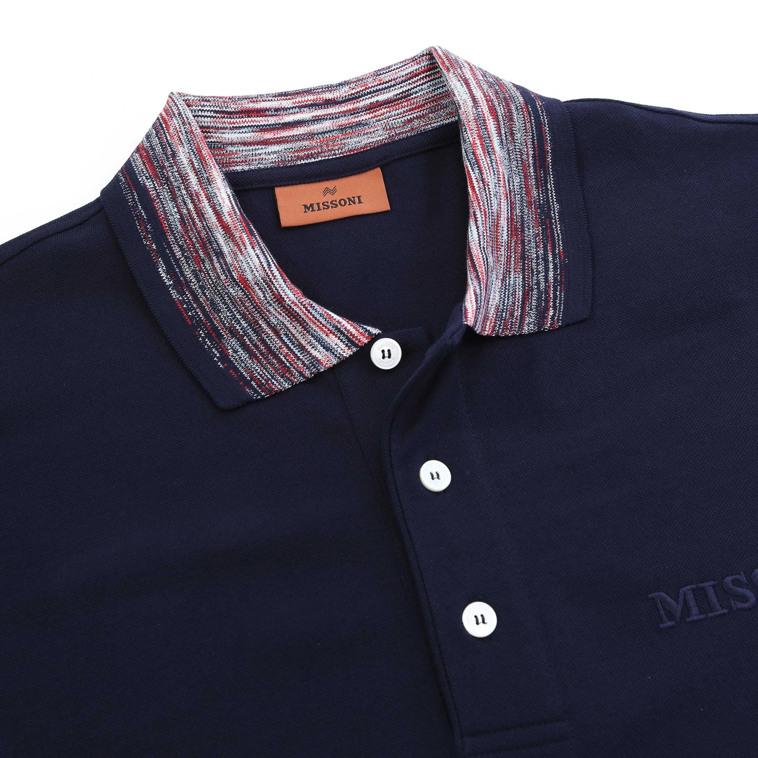 Missoni Red Stripe Collar Polo Shirt in Navy