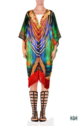 NATURE MORTE Colourful feathers Devarshy Fringes Short Kimono Jacket - 002