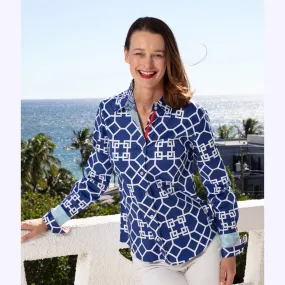 Navy & White Geometric Print Shirt