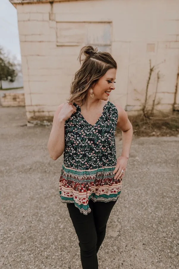 Navy Mixed Print Floral Tank