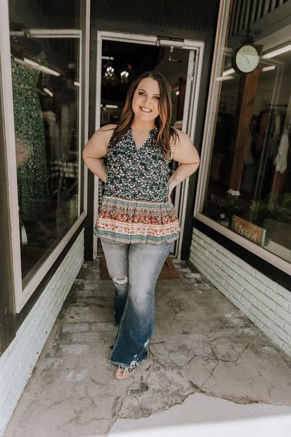 Navy Mixed Print Floral Tank